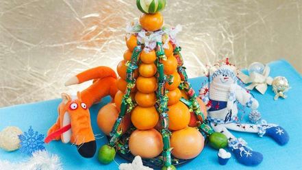 Рецепт елки из фруктов и конфет