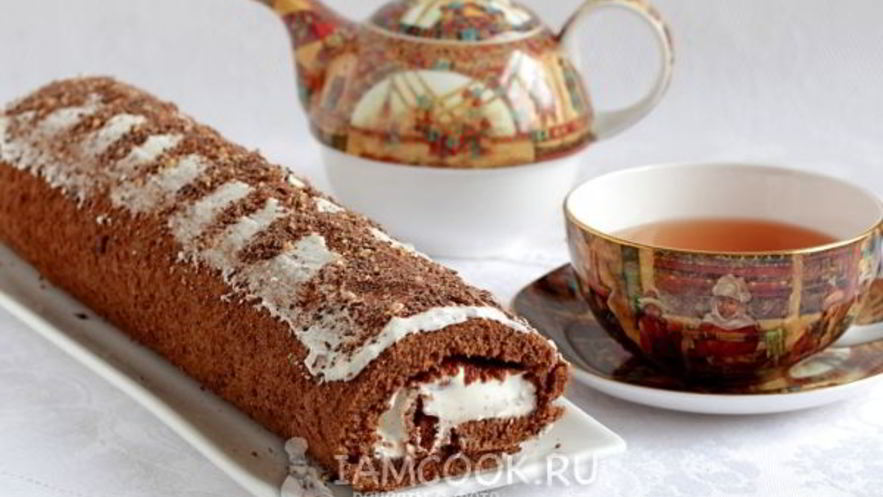 Рецепт шоколадного рулета с кремом