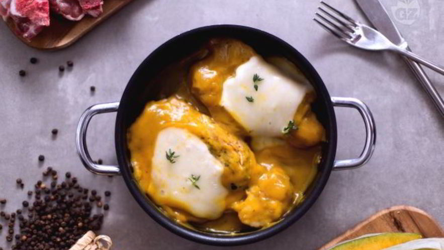 Рецепт свиной отбивной с тыквенным кремом и сыром