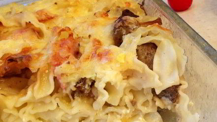 Рецепт фестонате с фрикадельками в сливках и под сыром