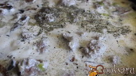 Рецепт спагетти с фрикадельками в сметанно-грибном соусе