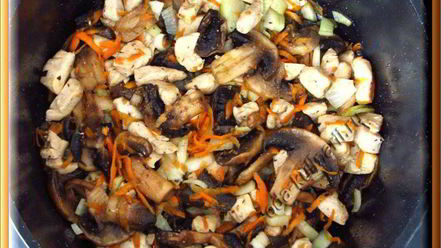 Рецепт риса с курицей и шампиньонами