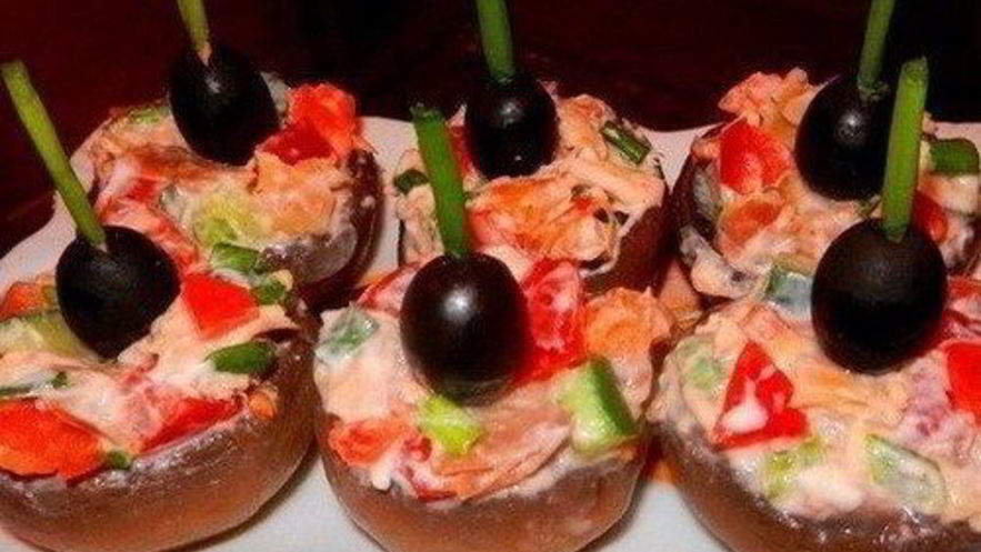 Рецепт фаршированных шампиньонов с копченой курицей