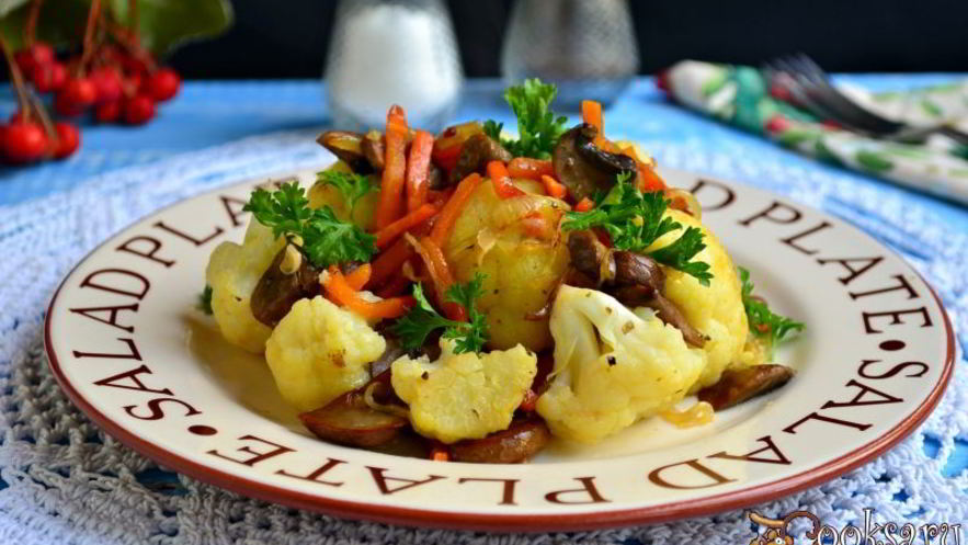 Рецепт шампиньонов жареных с цветной капустой