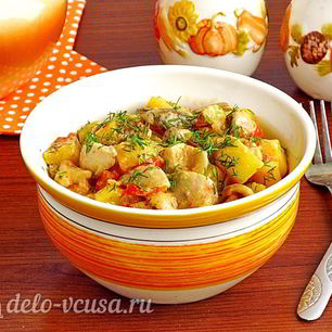 Рецепт Сыроежек тушенных с овощами в сметанном соусе