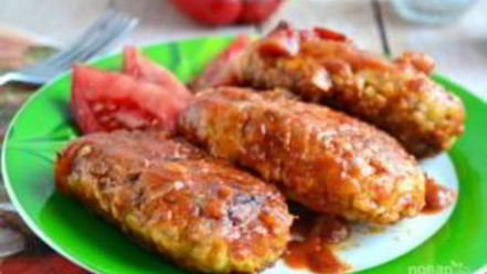 Рецепт котлет из куриного фарша с капустой, тушенные в томате