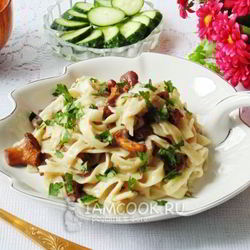 Рецепт Лапши с грибами в сливочном соусе