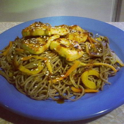 Рецепт Лапши соба с овощами и сыром тофу под соусом терияки