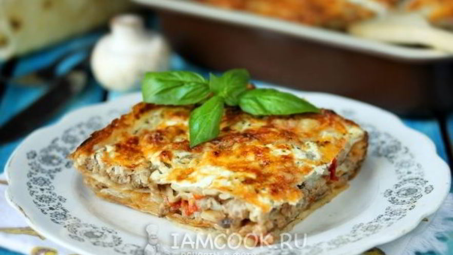 Рецепт ленивой лазанья с грибами