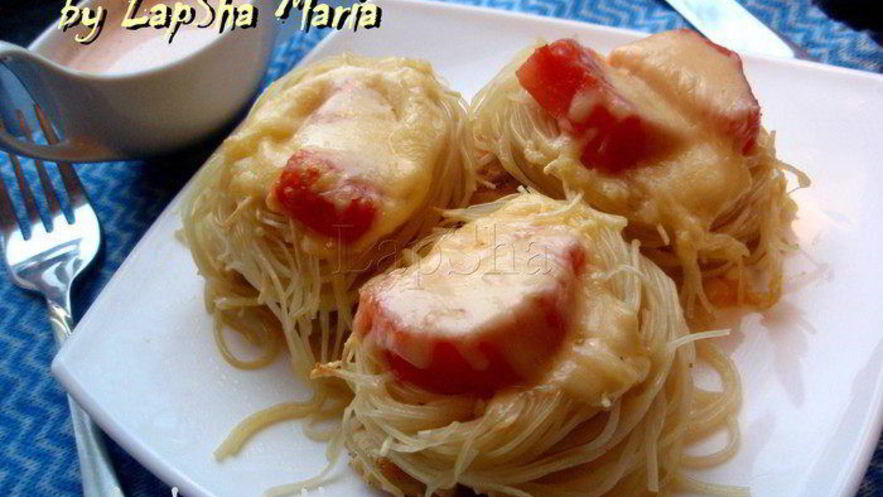 Рецепт гнезд из спагетти с куриным филе