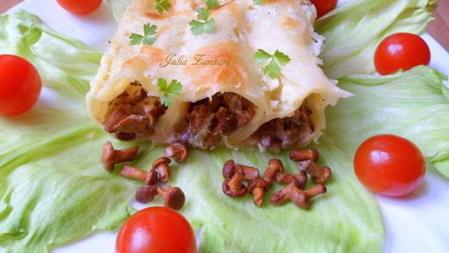 Рецепт каннелоней с лисичками в сливочном соусе