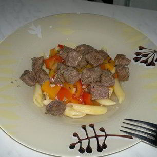 Рецепт Пасты с говядиной в 3 видах перца и бальзамике, сладкая тыква и перец с ченоком