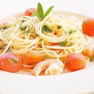 Рецепт Пасты с креветками и томатами черри