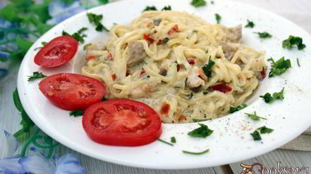 Рецепт пасты с курицей и грибами в сливочном соусе