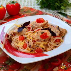 Рецепт Спагетти с куриным филе и помидорами