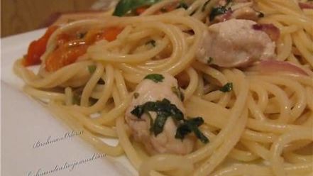 Рецепт спагетти с курицей и запеченными перцами