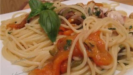 Рецепт спагетти с курицей и запеченными перцами