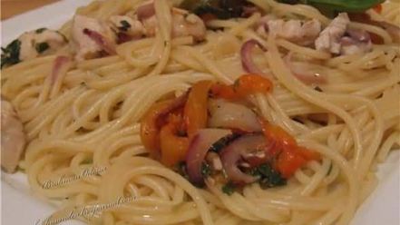 Рецепт спагетти с курицей и запеченными перцами