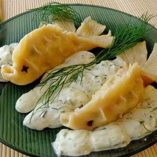 Рецепт Мантов с лососем Золотые рыбки