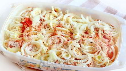 Рецепт мяса по-французски с курицей и картошкой