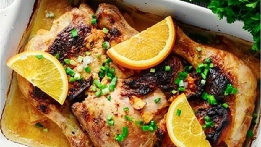 Рецепт курицы запеченной с киви и апельсином