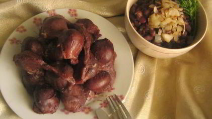 Рецепт Индюшачьих желудков с фасолью