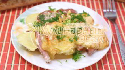 Рецепт картофеля запеченного с салями и ветчиной