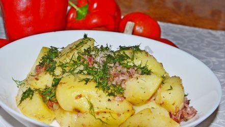 Рецепт картошки запеченной с сальтисоном в духовке