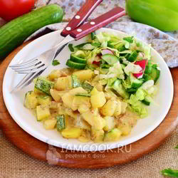 Рецепт Тушеных кабачков с картошкой в сливках