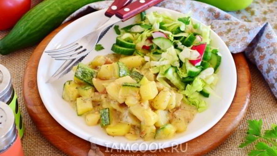 Рецепт тушеных кабачков с картошкой в сливках