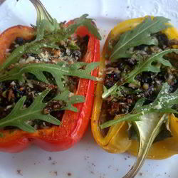 Рецепт Запеченного перца с брынзой, руколой и вешенками