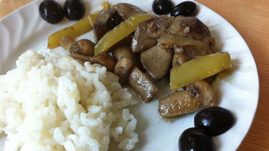 Рецепт куриной печени с шампиньонами