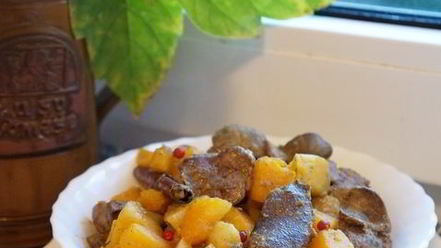 Рецепт куриной печени с тыквой и яблоками