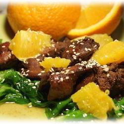 Рецепт Куриной печени в медовом соусе со шпинатом