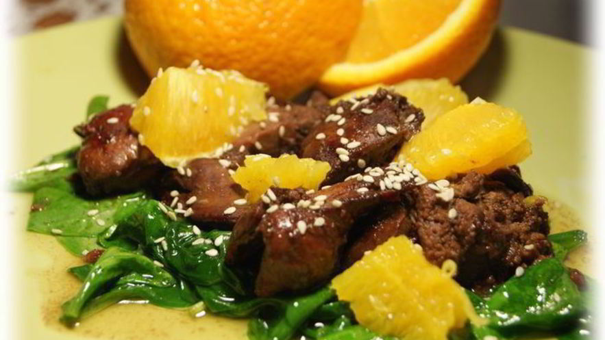 Рецепт куриной печени в медовом соусе со шпинатом