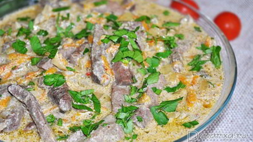Рецепт печени, тушенной в сливках