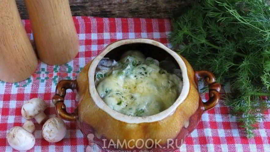 Рецепт пельменей с грибами в горшочках в духовке