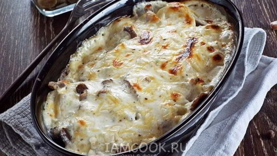 Рецепт пельменей с опятами и сыром в духовке