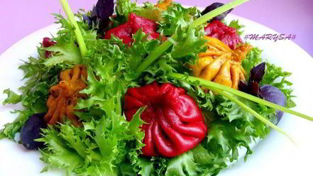 Рецепт постных цветных хинкали к 8 марта