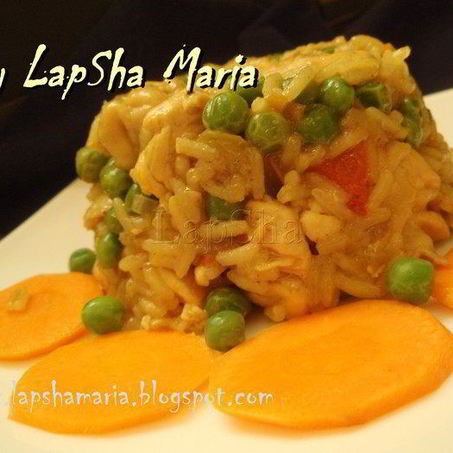 Рецепт Паэльи с курицей, перцем и горошком