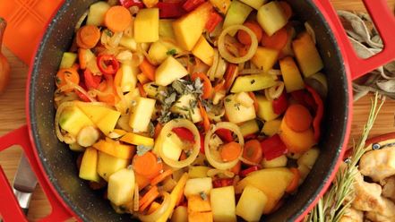 Рецепт рагу из курицы с овощами и сырными булочками