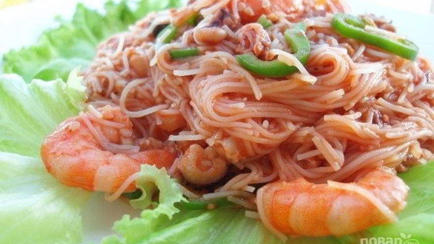 Рецепт рисовой лапши с овощами и морепродуктами