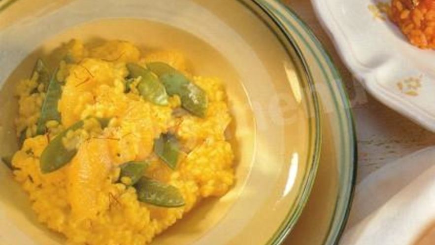 Рецепт ризотто с апельсинами, сахарным горошком и шафраном