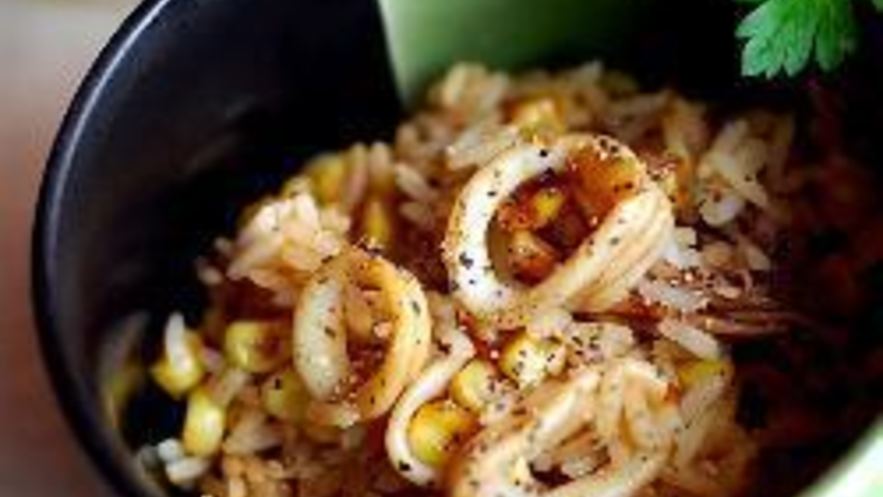 Рецепт ризотто с кальмарами и кукурузой