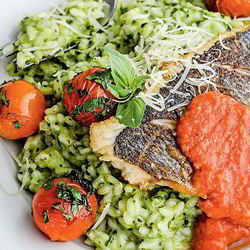 Рецепт Сибаса с лимонно-базиликовым ризотто