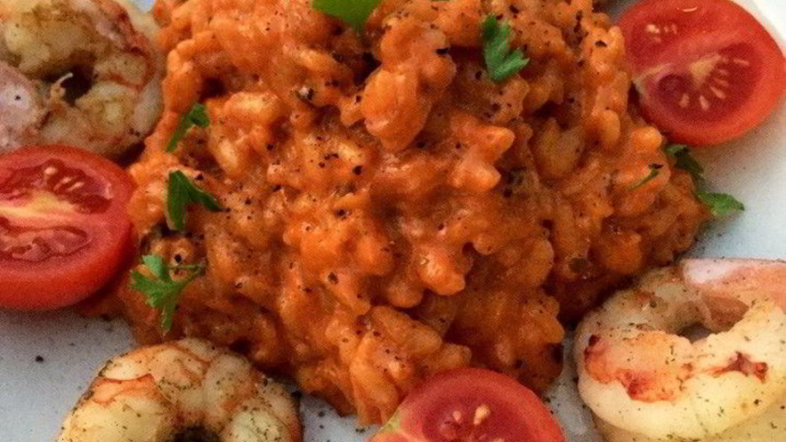 Рецепт томатного ризотто с креветками и помидорами черри