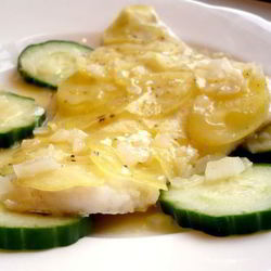 Рецепт Гратен с треской и картофелем под ванильно-сливочным соусом