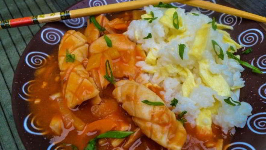 Рецепт кальмаров в кисло-сладком соусе