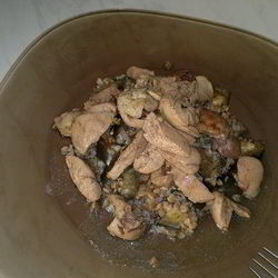 Рецепт Острой гречневой каши с баклажаном, имбирем и чесноком, печень кролика с кориадром