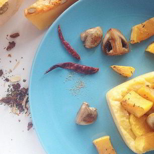 Рецепт Поленты с печеной тыквой и шампиньонами